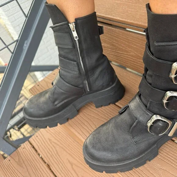 Steve Madden Moto Boots ROLAND BLACK LEATHER Size 10 - Picture 9 of 11